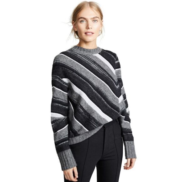 Helmut Lang Womens Wool & Cashmere Ombre Stripe Sweater Medium Shadow Melange